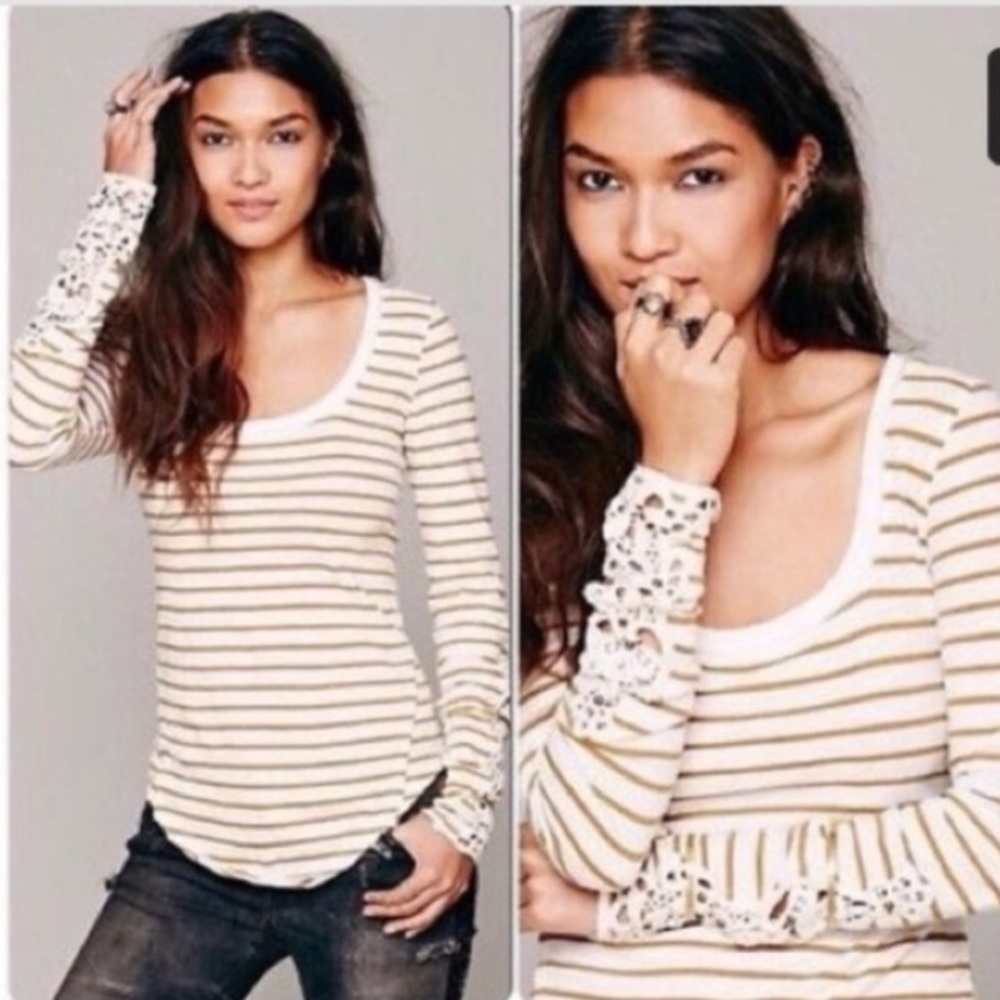 Free People Hard Candy Crochet Sleeve Long Sleeve